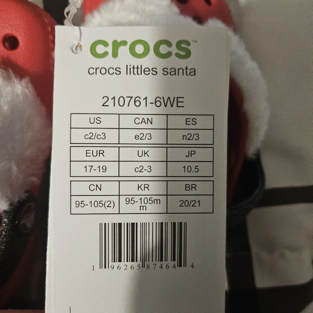 Crocs little Santa Classic Lined Clog‎ infant Child size c2/3 Red christmas croc